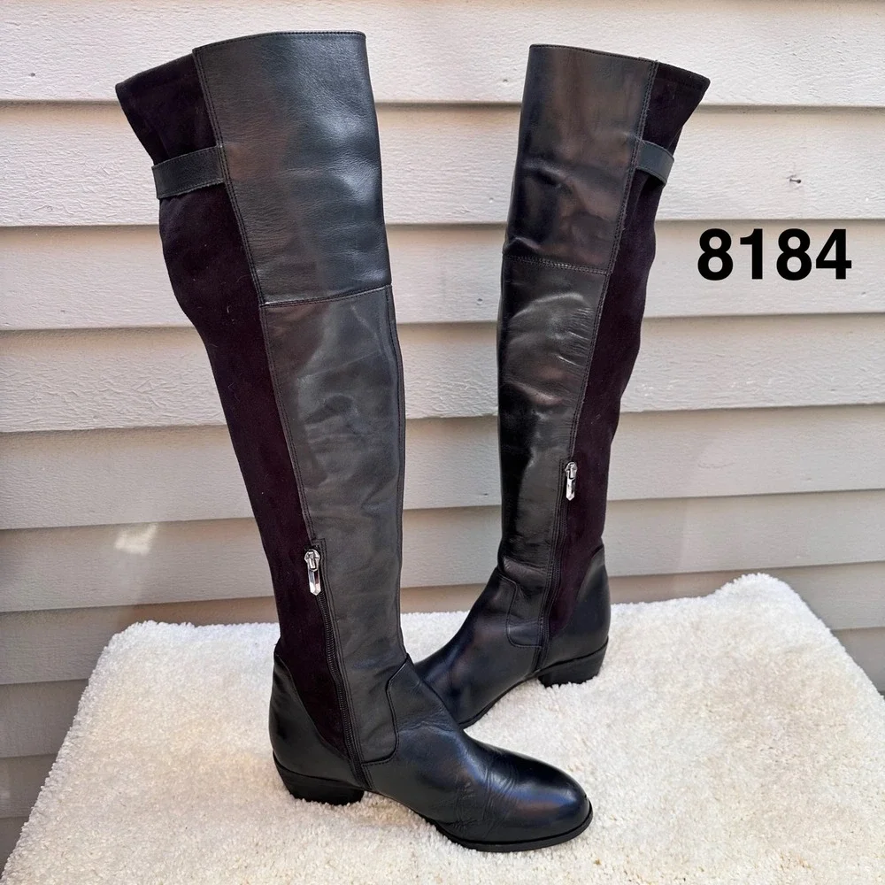 Sam Edelman Jacob Black Leather Over The Knee Boots Womens 8M Low Block Heel
